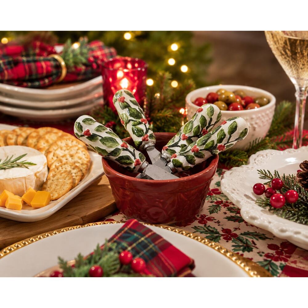 Pfaltzgraff Winterberry Cheese & Dip Serving Set 4 Spreaders Ceramic Berry Bowl